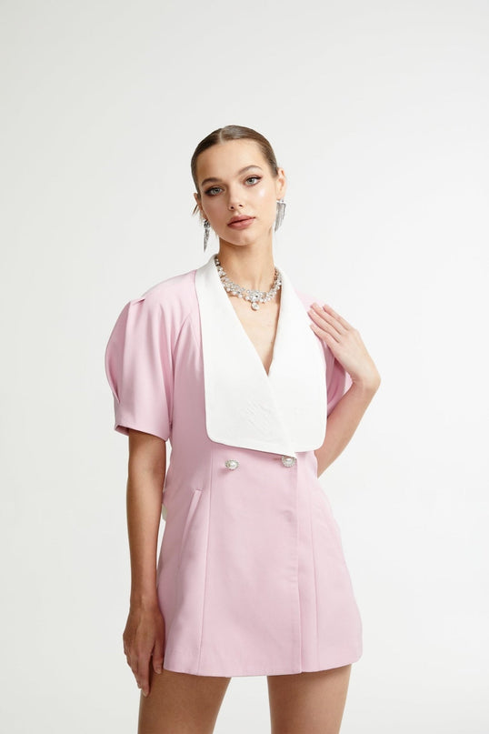 Nives Pink Mini Dress Panelled Bowknot