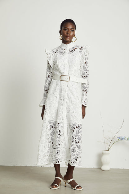 Noémie floralembroidered midi dress in White
