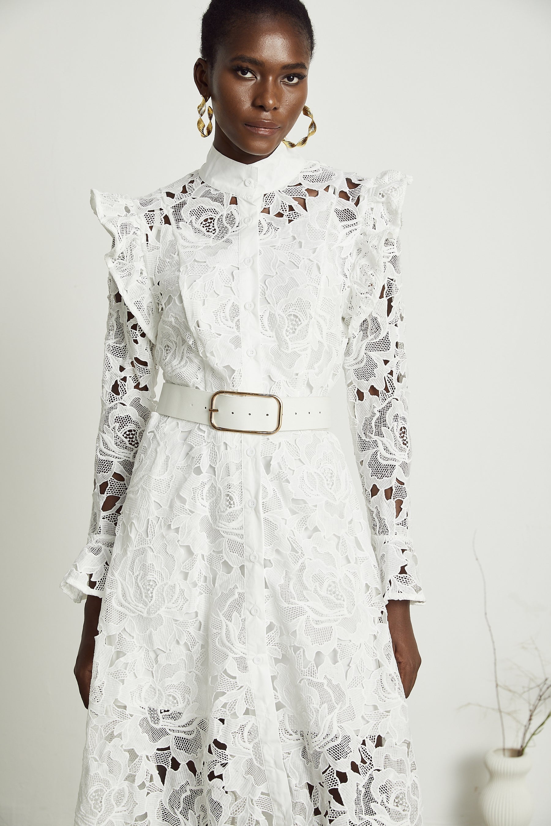 Noémie floralembroidered midi dress in White