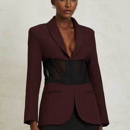 Noémie Red Burgundy Corset Panelled Blazer