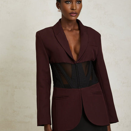 Noémie Red Burgundy Corset Panelled Blazer