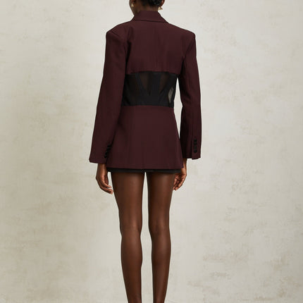 Noémie Red Burgundy Corset Panelled Blazer for Women