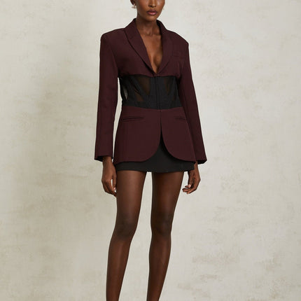 Noémie Red Burgundy Corset Panelled Blazer