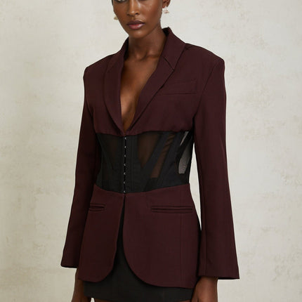 Noémie Red Burgundy Corset Panelled Blazer