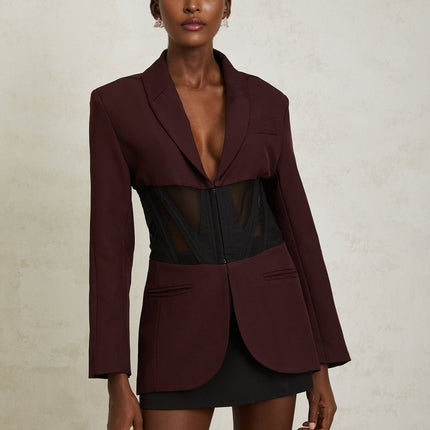 Noémie Red Burgundy Corset Panelled Blazer for Women