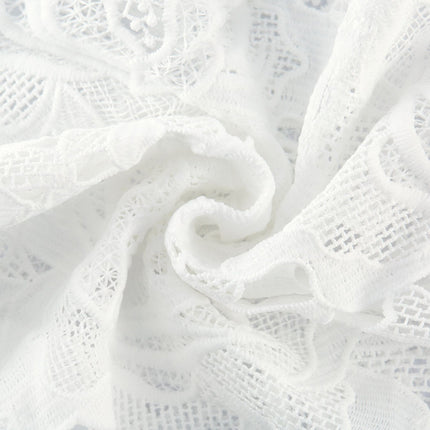 Noémie White Lace Midi Dress with Floral Embroidery and Statement Belt
