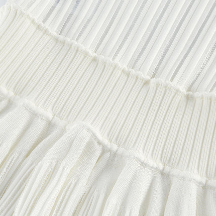 Noémie White Sleeveless Mini Dress U-neck Pleated Texture Viscose Polyamide Elastane