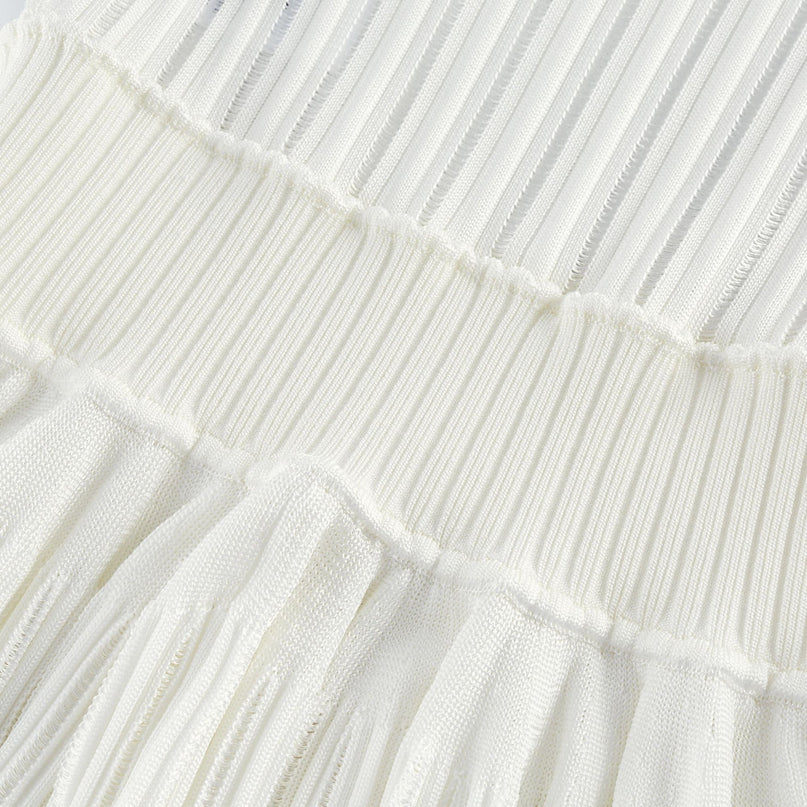 Noémie White Sleeveless Mini Dress U-neck Pleated Texture Viscose Polyamide Elastane