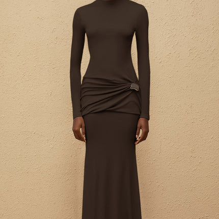 Nolwenn Brown Gathered Maxi Dress
