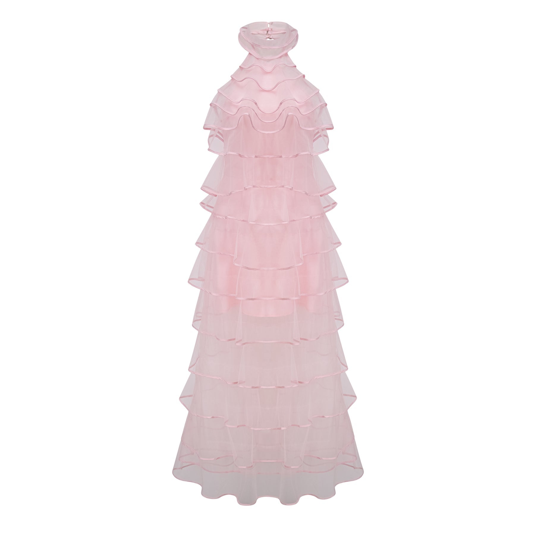 Nonchalante Pink Tiered Halterneck Maxi Dress