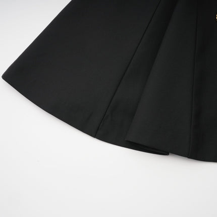 Nora Black Sleeveless Mini Dress with Gold-tone Hardware and Flared Pleat Detailing