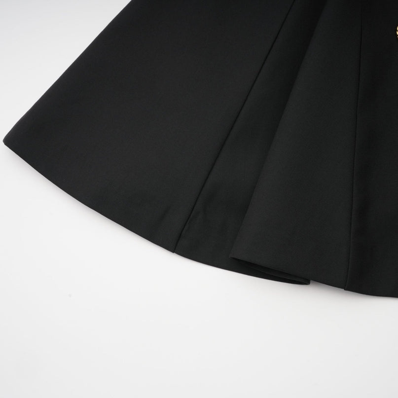 Nora Black Sleeveless Mini Dress with Gold-tone Hardware and Flared Pleat Detailing