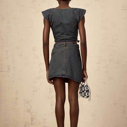 Nora Dark Blue Denim Skirt Top Set