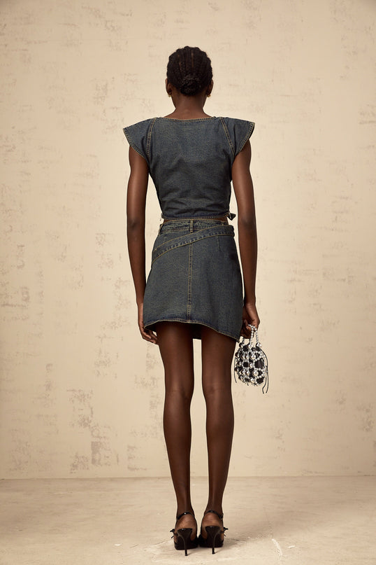 Nora Dark Blue Denim Skirt Top Set