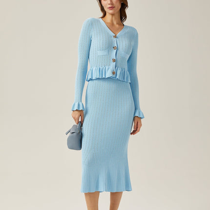 Norah Blue Knit Skirt Top Set
