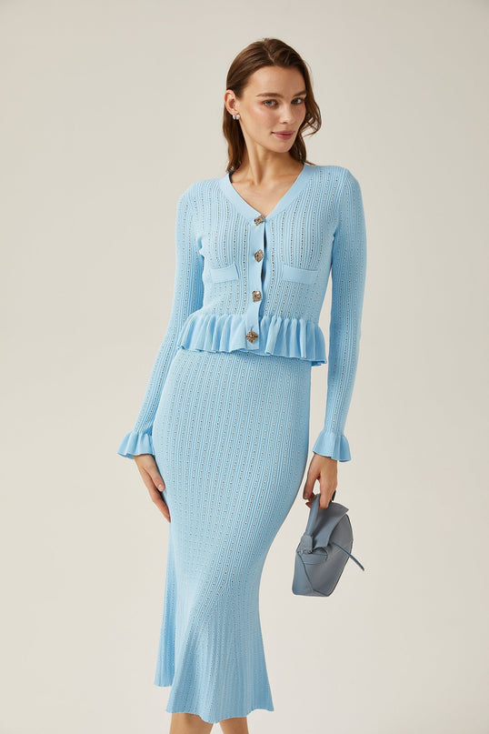 Norah Blue Knit Skirt Top Set