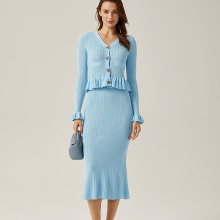 Norah Blue Knitted Skirt Top Set