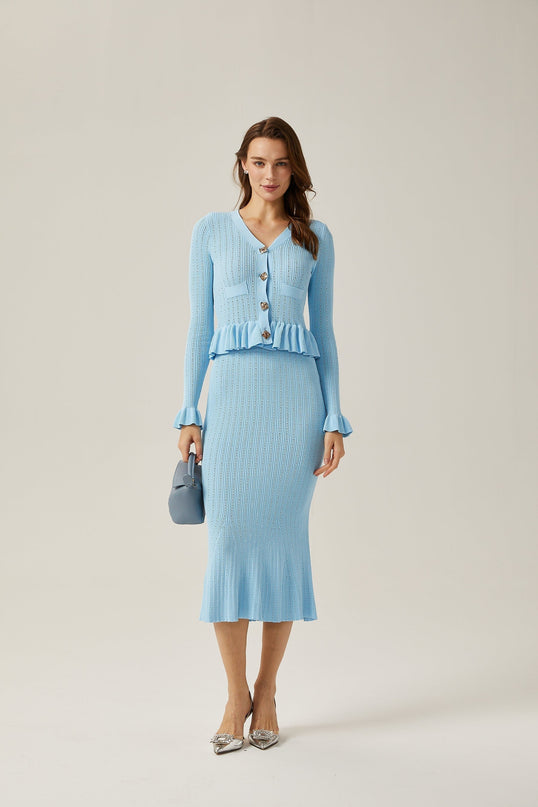 Norah Blue Knitted Skirt Top Set
