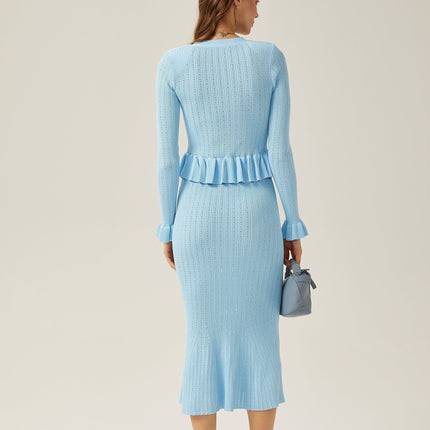 Norah Blue Knitted Skirt Top Set