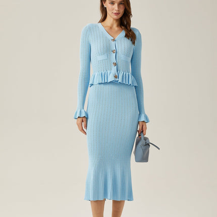 Norah Blue Knitted Skirt Top Set