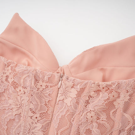 Norah Pink Lace Maxi Dress with Boned Bodice and Godet Design