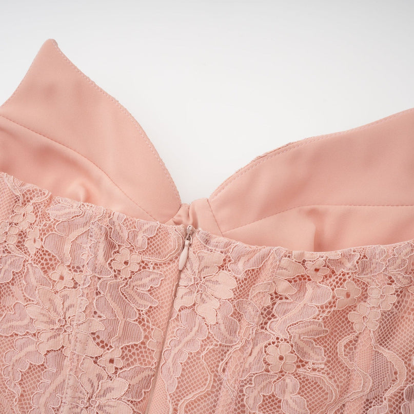 Norah Pink Lace Maxi Dress with Boned Bodice and Godet Design