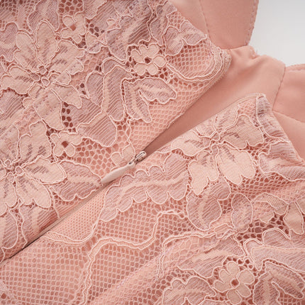 Norah Pink Lace Maxi Dress with Boned Bodice and Godet Design