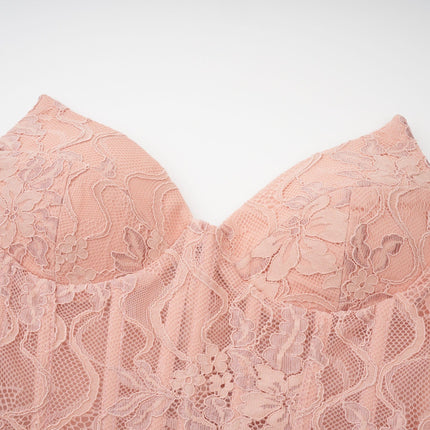 Norah Pink Lace Maxi Dress with Godet Design and Boned Bodice
