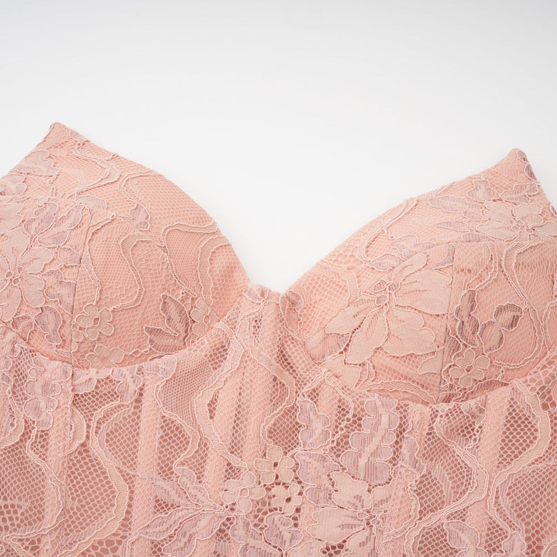 Norah Pink Lace Maxi Dress with Godet Design and Boned Bodice