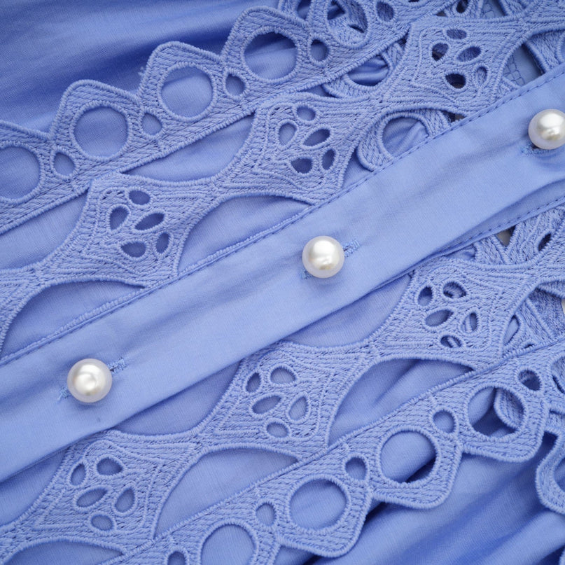 Nova Blue Cut-out Lace Mini Dress 100% Acetate Fiber