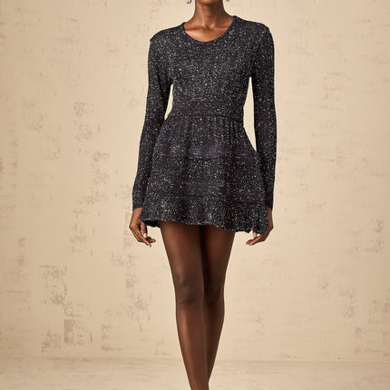 Oakley Black Sequin Tiered Scallop Hem Mini Dress
