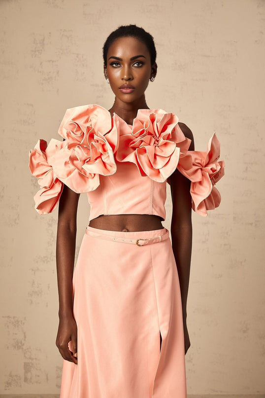 Oakley Pink Floral Applique Skirt Top Set