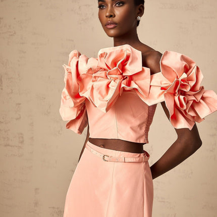 Oakley Pink Floral Applique Skirt Top Set