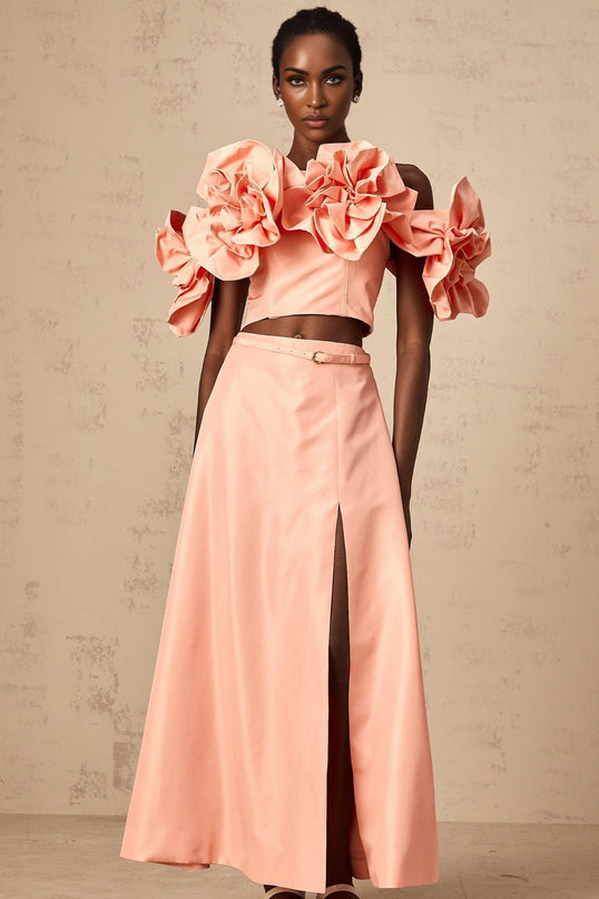 Oakley Pink Floral Applique Skirt Top Set