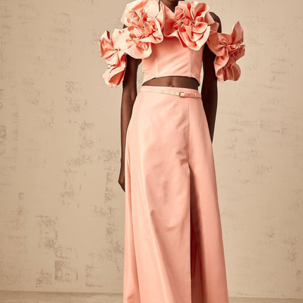 Oakley Pink Floral Applique Skirt Top Set