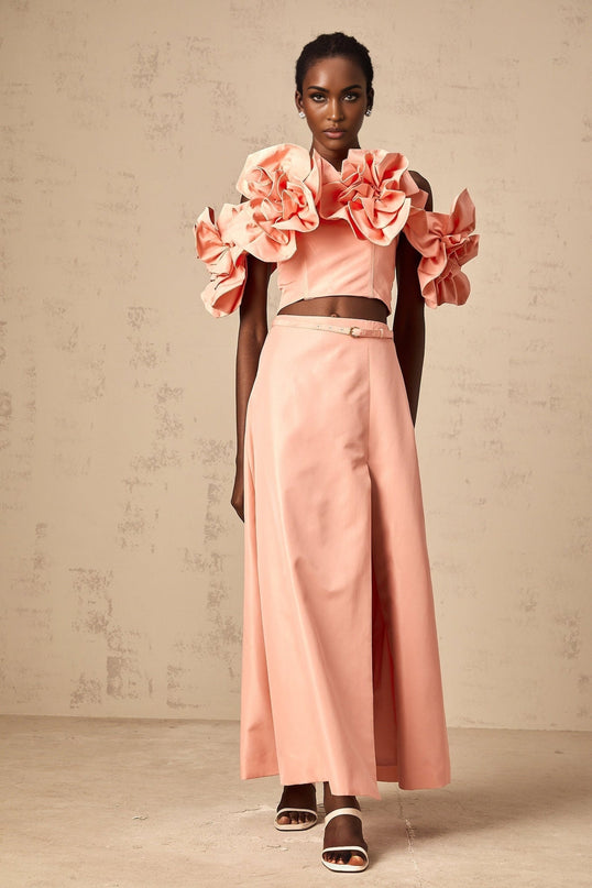Oakley Pink Floral Applique Skirt Top Set