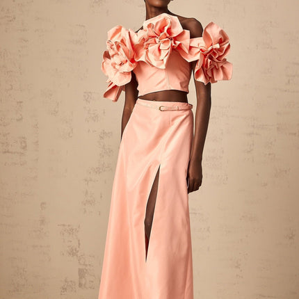 Oakley Pink Floral Appliqué Skirt Top Set