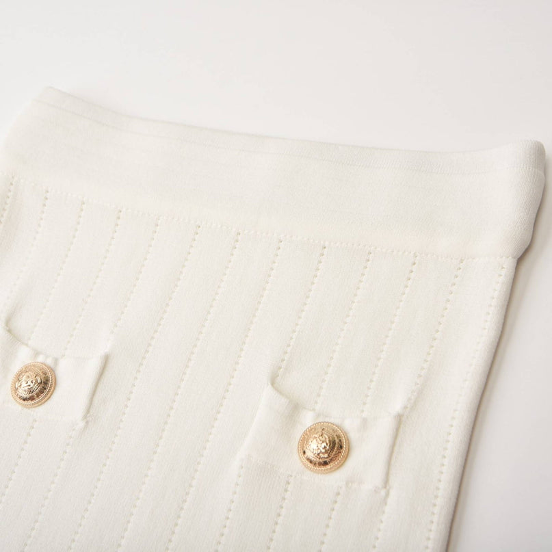 Oakley White Panelled V Neck Cropped Top and A-Line Skirt Set