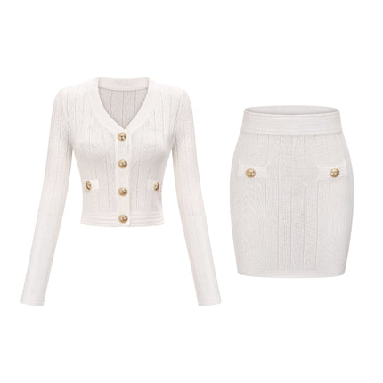 Oakley White Rib Knit Cropped Top and A-Line Skirt Set