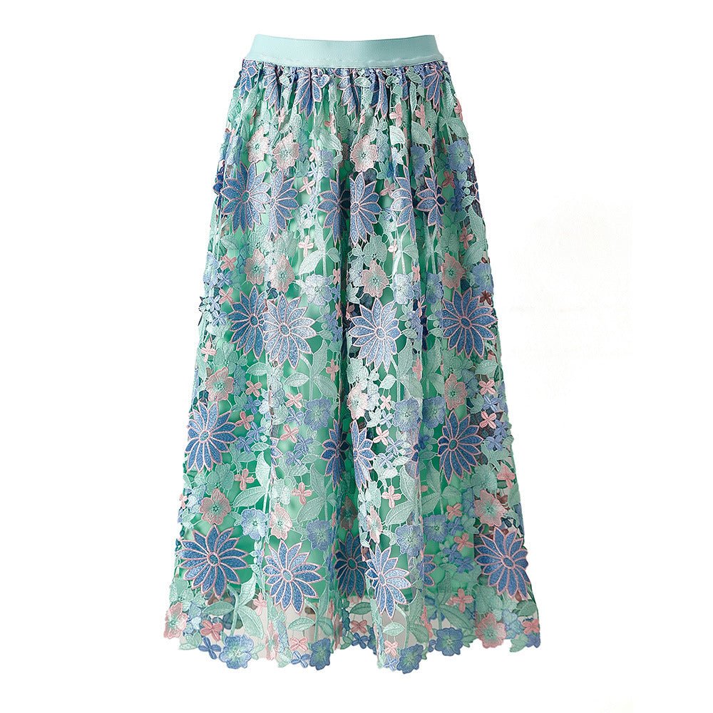 Ocean Bloom Embroidered Lace Skirt - XXS