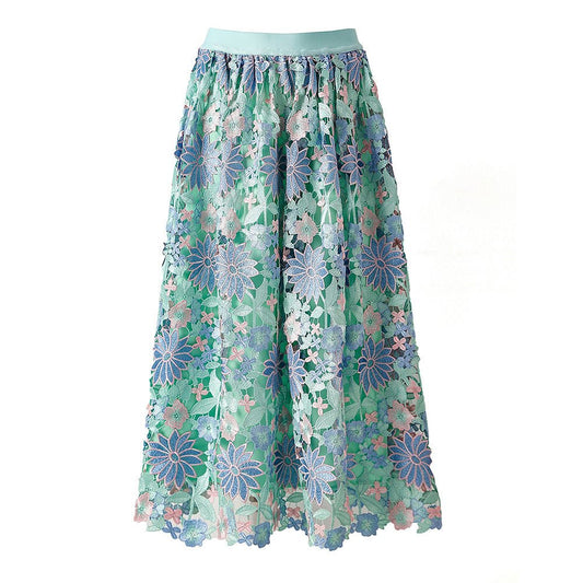 Ocean Bloom Embroidered Lace Skirt - XXS