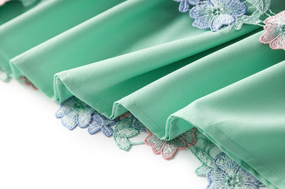 Ocean Bloom Embroidered Lace Skirt - XXS