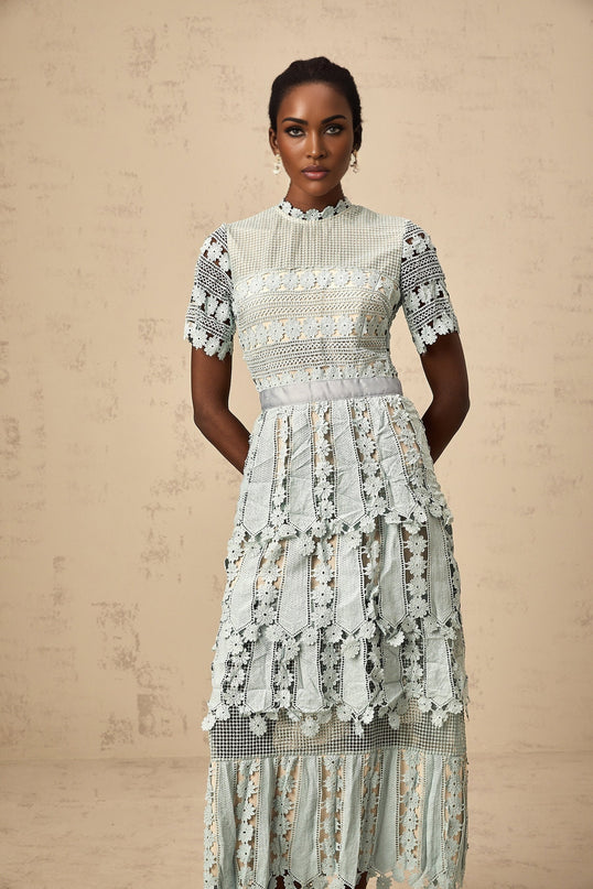 Océane green floral embroidered midi dress