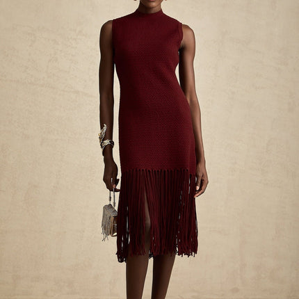 Octavia Red Fringed Edge Midi Dress