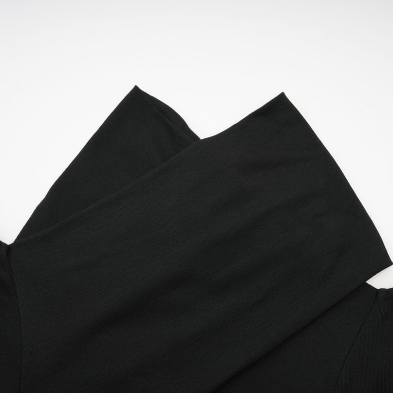Ofelia Black Jersey Halterneck Top with Metal Buckle Detailing and Ruched Design