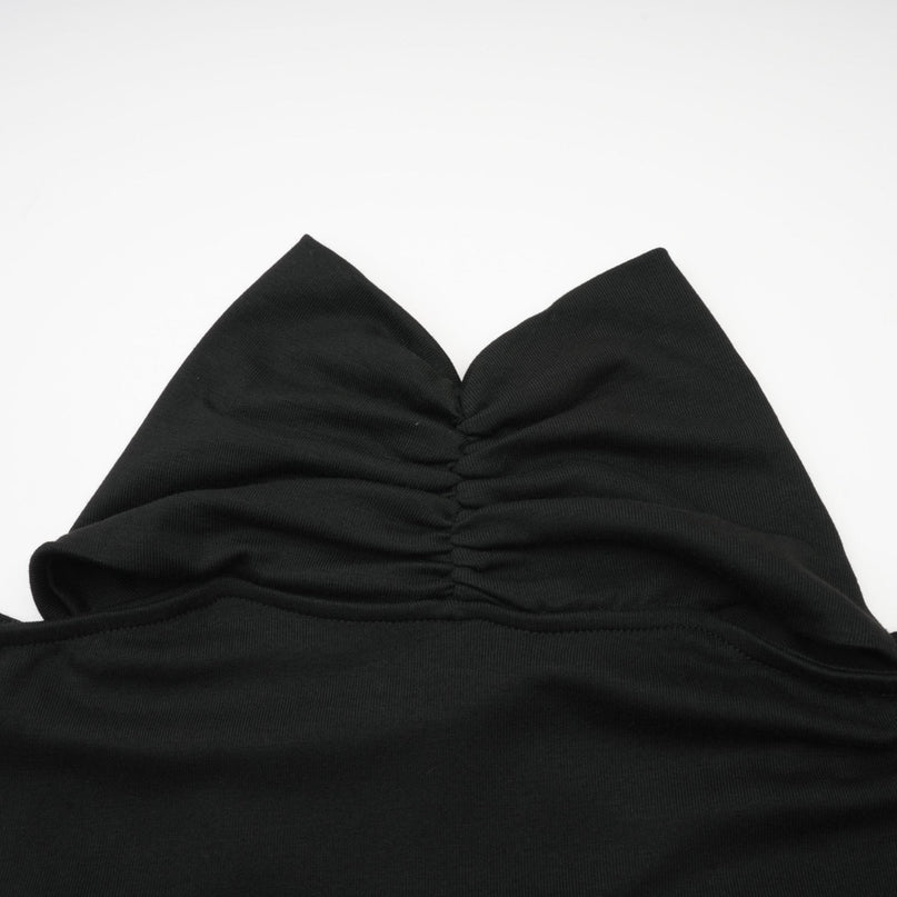 Ofelia Black Halterneck Jersey Top with Metal Buckle Detailing and Ruched Design