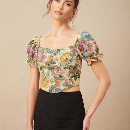 Ofelia Yellow Floral Bustier Cropped Top