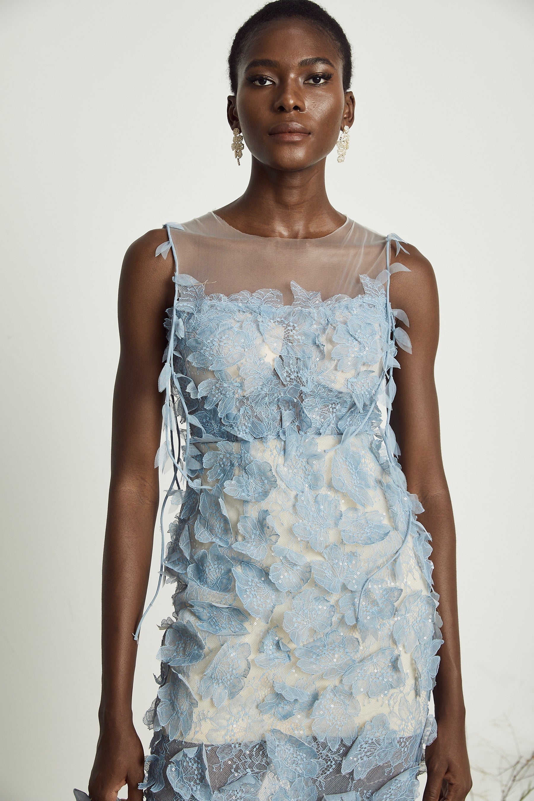 Olessia fauxflower lace midi dress