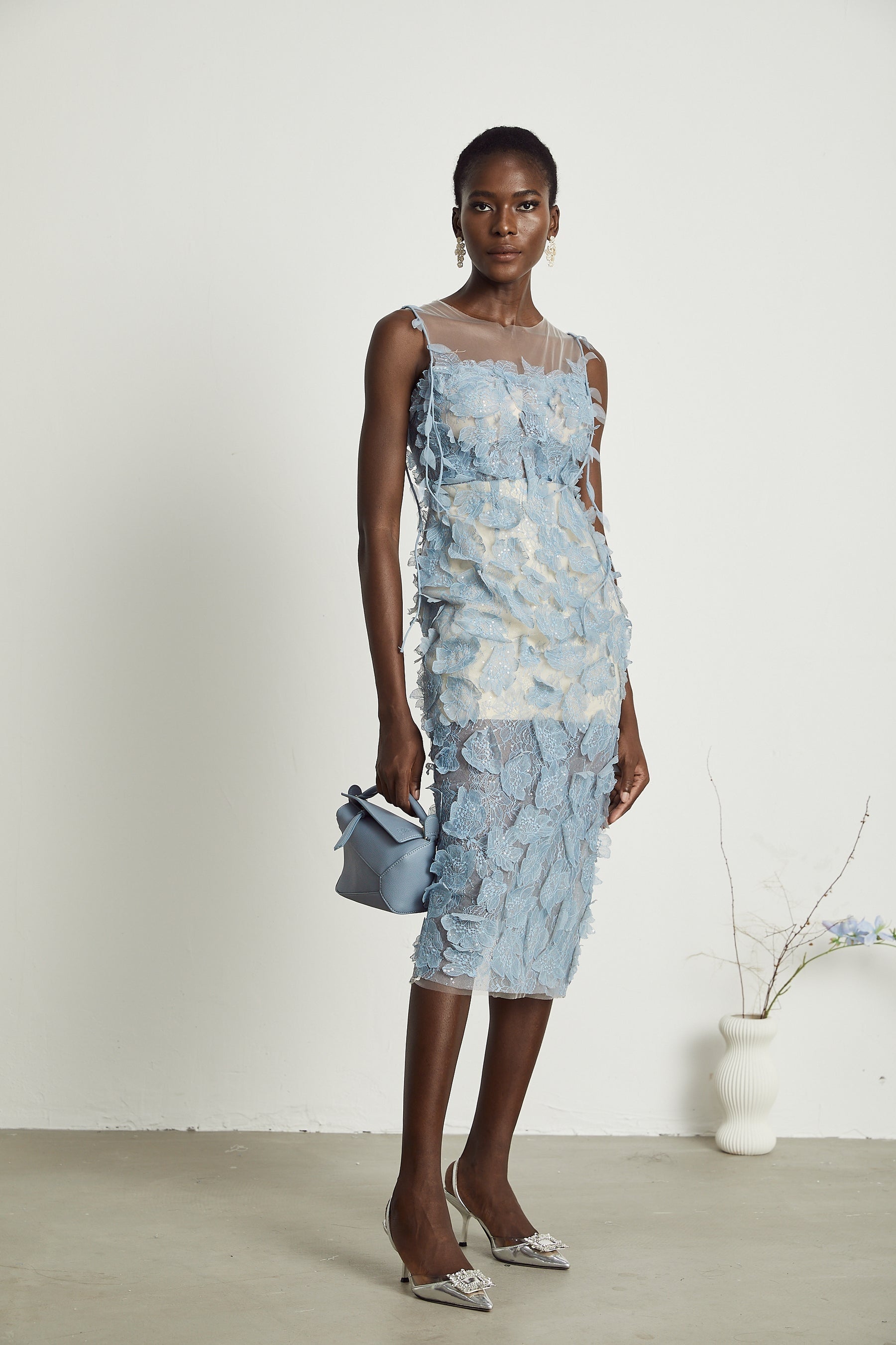 Olessia fauxflower lace midi dress
