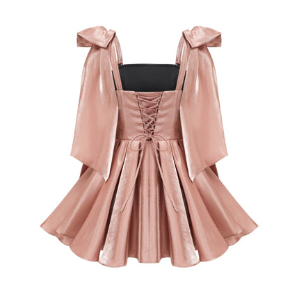 Olga Brown Bow Detail Flare Mini Dress
